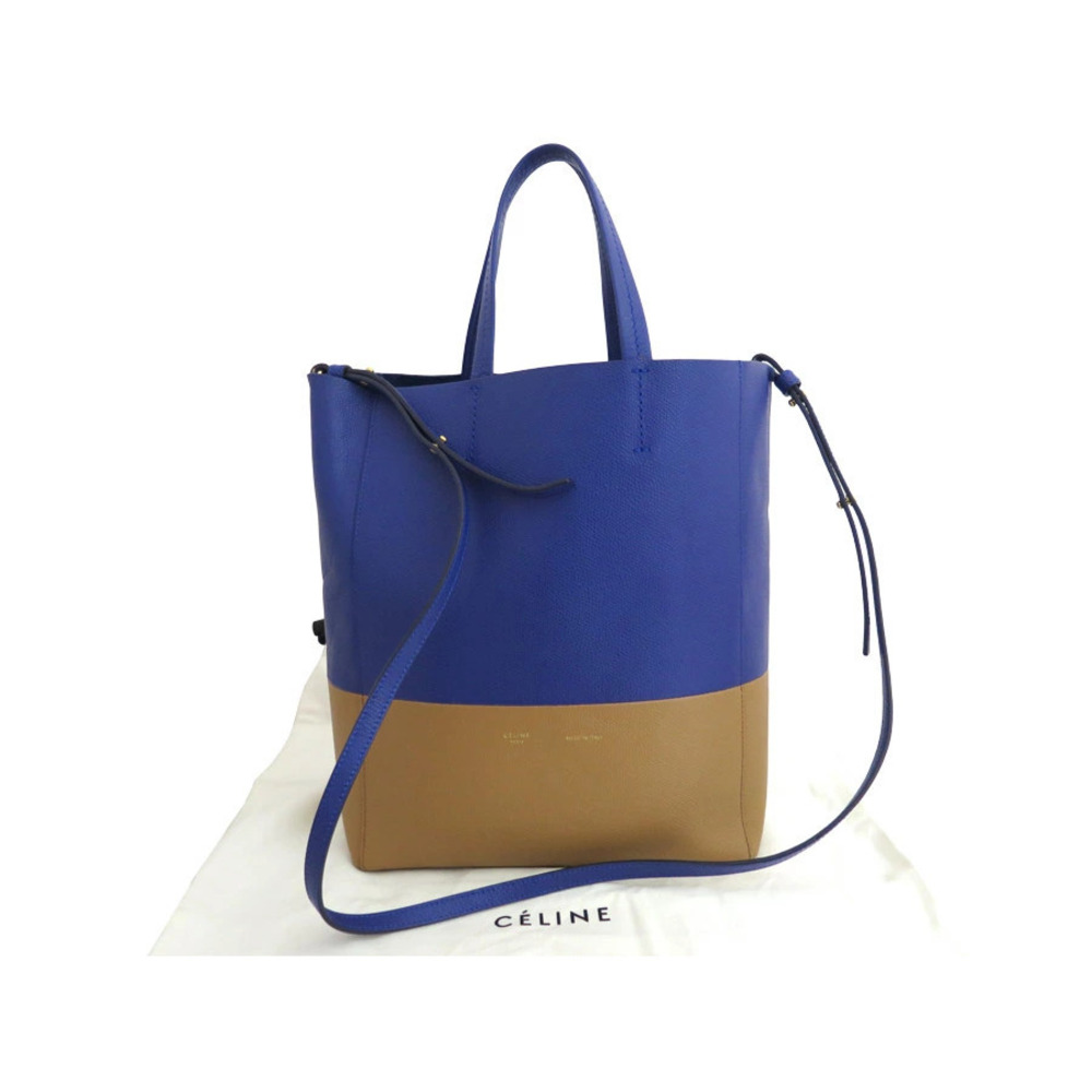 Celine 2way Shoulder Bag Vertical Leather Blue Beige Brown